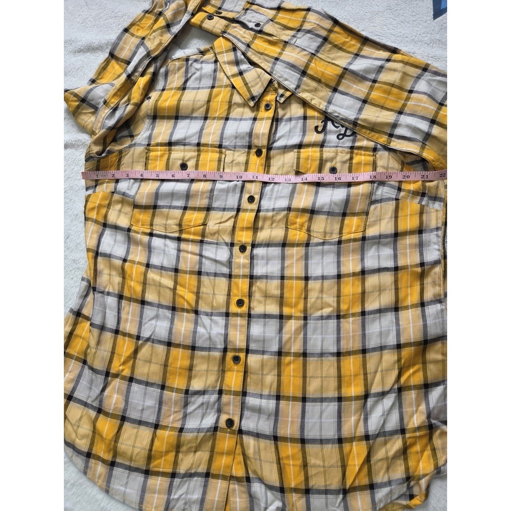 Harley-Davidson Women's XL Plaid Button Up Shirt Yellow Gray Flannel Embroidered - Picture 6 of 10